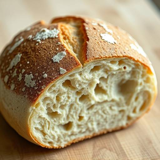 Un pan de masa madre con una corteza crujiente y un interior alveolado.