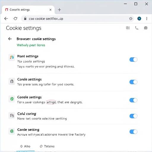 Una captura de pantalla de la configuración de cookies en un navegador web.