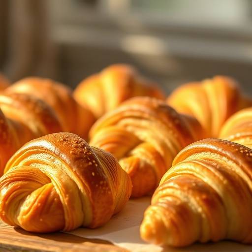 Una variedad de bollos y croissants dorados y hojaldrados.